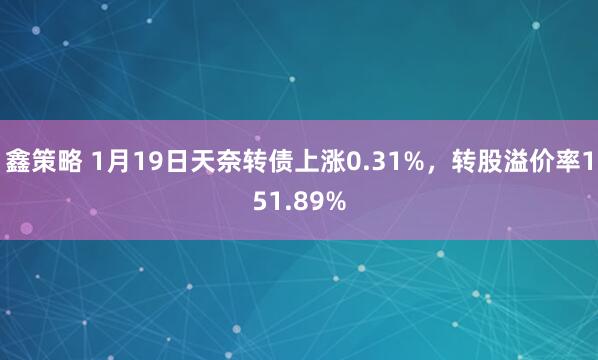 鑫策略 1月19日天奈转债上涨0.31%，转股溢价率151.89%